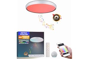 Chysongoods 40CM YB LED-Musik-Deckenleuchte, Lampenschirm mit weißem Rahmeneffekt, kompatibel mit Alexa, integrierter Bluetooth-Lautsprecher, RGB-Lichteffekt, dimmbar, wird mit Fernbedienung geliefert