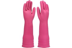 YSLON Rubber Dishwashing Glove Kitchen Cleaning Gloves 3-Pairs,Waterproof Reuseable.(Pink,Medium)