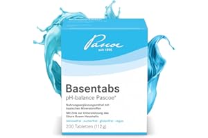 ‎PASCOE Basentabs pH-balance Pascoe - Basentabletten 200 Stück mit hoher Säurebindungskapazität - Zur Entsäuerung des Körpers - Mit Magnesium, Calcium und Zink - Für den Säure-Basen-Haushalt