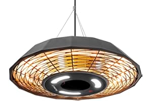 Chauffage Plafond Infrarouge 2000W TROTEC IR 2010 SC - IP45 (Étanche Pluie) Télécommandé Chauffage Extérieur Design Polygonal Noir - Éclairage LED Pour Terrasse, Balcon, Restauration Professionnelle