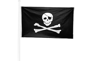 KliKil Bandera Piratas Jolly Roger Grande - 1 Bandera de Piratas para Balcon, Bandera Pirata negro con calavera Para Exterior Jardin y Mastil, Pirate Flag - 90x150 cm