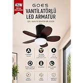 42W Tavan Vantilat&ouml;r&uuml; LED Avize Armat&uuml;r 64cm 5 Kanat 6 Kademeli Fan Ters D&ouml;n&uuml;ş ve Gece Lambası Modu Uzaktan Kumandalı Siyah K