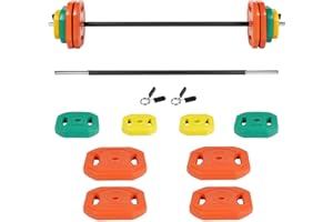 EIGFOH Set de Pesas con Barra, Discos de Colores de 7.5kg, 5kg, 2.5 kg y 1.25 kg,Juego de Mancuernas de 20/30/40/50kg