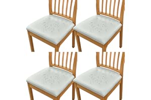 PRETTY KAURV 4Pcs Chair Seat Cover Waterproof Seat Slipcover PU Leather Chair Seat Cushion Protector Cover Removable Wedding Banquet Chair Cover for Dining Room Home Kitchen(grey)