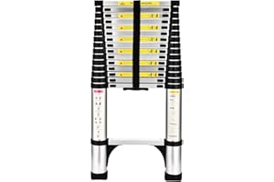 4.7M/15.4FT Echelle telescopique,HBTower Escamotable en Aluminium,Echelle plianteConvient aux Camping-Cars, greniers, extérieurs et intérieurs, Charge Max 150 kg,Argenté