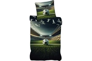 Fotbollssängkläder stadion pojkar 135 x 200 + 80 x 80 – 100 % bomull | Barnsängkläder vändbara | Oeko-Tex | maskintvättbar