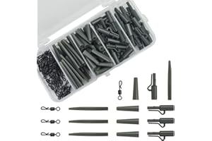 OKUYAN 120PCS Carp Lead Clip Set Carp Fishing Terminal Tackle Plastic Anti Tangle Sleeves Quick Change Swivels Tail Rubbers Carp Fishing Accessory Set with Storage Box for Coarse Fishing（4Sizes,Green）