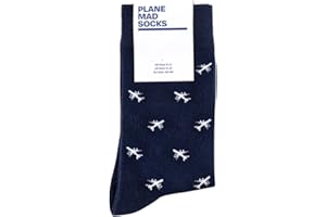 AEROCLIX Airplane Socks - Funny Plane Socks - Funny Aeroplane Gift - 1 Pair, Size 8-11 UK and 42-46 EU, Blue, Fun Novelty Travel Sock for Men
