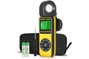 Digital Luxmeter Lichtmesser, AIOMEST Handheld Lichtmessgerät Datenlogger Messen Lichtstärke 0.1~300.000 Lux & Temperatur, Drehbar Light Sensor, Lichtmessungen Messgerät Lumen AI-881E