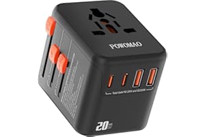VOWOBEST Adaptateur Prise Universelle,Adaptateur Universel de Voyage avec 2 USB C et 2 USB A et 1 Prise Secteur Universelle,Adaptateur de Prise International pour Europe USA UK Australie Chine Japon Thaïlande