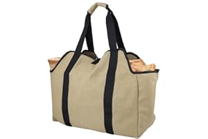 SITAYAKUMA Canvas Brennholztasch mit Griffe, 47x24x39cm KaminBrennholz Aufbewahrungstasche Tragetasche für Kaminholz, ideal für den Innen- und Außenbereich, Camping und Reisen - Braun