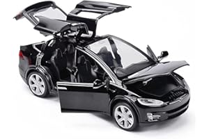 AOOPOO 1:32 Tesla Model Pull-back Toy Car, Tesla Modelx90 Sound And Light Pull Back Alloy Car Model (Black)