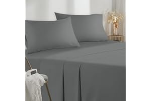 POLIGINO Komplet pościeli 4-częściowy z mikrofibry 180 x 190/200 cm, prześcieradło z gumką 180 x 200 cm, przykrycie 2-osobowe 260 x 280 cm, 2 poszewki na poduszkę 50 x 80 cm, wysoka jakość, ciemnoszary
