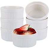 YOUNTHYE Ramekins, 8oz/250ml Ramekins Set of 6 White Porcelain Souffle Dish, Oven Proof Large Ramekin Dishes for Souffle, Pud