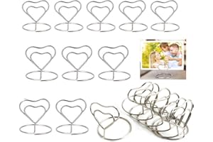 Dproptel 20 Pack Heart Shaped Mini Place Card Holders Table Number Holder Stand Wire Picture Photo Display Holder Memo Clips for Wedding Birthday Party Favors (Silver)