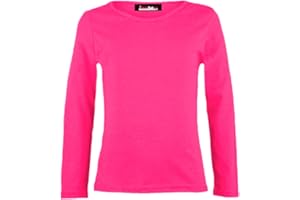 GUM & BERRIES Camiseta básica elástica de manga larga para niñas, cuello redondo, para la escuela, 5-14 años