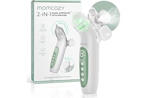 ‎MOMCOZY Momcozy BreezyClear 2-in-1 Nasensauger Baby elektrisch mit Sprühfunktion, 65 kPa Saugkraft, 4 einstellbare Stufen, leiser & tragbarer Nasensauger Baby mit beruhigendem Licht & Musik