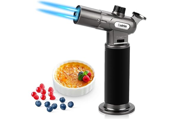 Cadrim Chalumeau de Cuisine, Bruleur Torche Culinaire Réglable Deux Flamme Chalumeau de Cuisine Avec Recharge Gaz Pour Barbecue Barbecue, Pâtisserie, Soudure, Camping (Butane non Inclus)