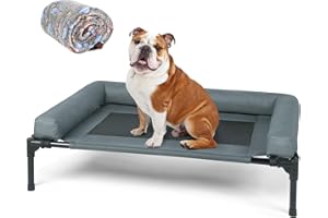 MFOX Cooling Elevated Dog Bed with Bolsters, Raised Outdoor Dog Bed for Medium Dogs | No-Slip Rubber Feet | Washable & Breathable Mesh | Most Suitabie for Sleeping - Grey (107 x 76 x 18cm)