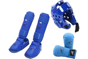 rockible Ensemble D'équipement de Karaté, Gants D'entraînement, équipement de Tête de Boxe avec Protège-Tibia, MMA Sanda Taekwondo Karaté