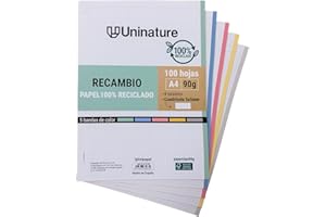 Unipapel | Recambio de Papel Reciclado A4 | 100 Hojas Cuadriculadas 5x5 | 5 Bandas Color | 4 Taladros | Papel Súper Resistente | PaperClass90g