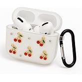 Glitter Silicone Case Compatible with Coverzone AirPods 4th Generation Clear Glitter Protective Cherry Pattern with Hanger Apparatus Included Bag Co