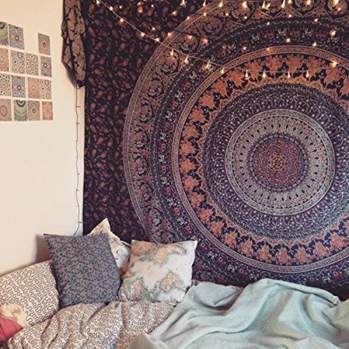 indian-hippie-gypsy bohemian-psychedelic cotton-mandala wall-hanging-tapestry-multi-color queen-size-large-mandala tapestry-hippie-84 X 90 - 4