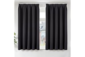 TOPICK Blackout Curtains for Bedroom, Super Soft Thermal Insulated Pencil Pleat Black Curtains, W46 x L54 Inch, 2 Panels Black Out Living Room Darkening Short Curtains