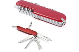 GNHG 1 Article couteau suisse,couteau de poche,Couteau de Poche Suisse, Léger, Multitool, 11 Fonctions, Lame, Ouvre Boite, Tire Bouchon-Rouge
