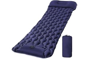 TWZ Inflatable Camping Mat with Pillow for Adults, 190x60cm Ultralight Sleeping Mat with Built in Foot Pump, Durable Campact Air Mattress with Storage Bag, 30s Inflated, for Camping Music Festivals