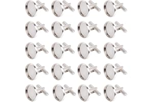 SUNNYCLUE 1 boîte de 24 Boutons de Manchette Ronds Argentés de 16cm Métal Laiton Coussin Plat Boutons de Manchette pour Smoking Plateau de Lunette Vierge Cabochons Réglage de Boutons pour la Fabricat