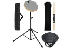 HELWEET Pad D'entraînement Batterie, Drum Pad D'entraînement, Tapis D'entraînement Silencieux, Patin de Tambour Silencieux avec de Étagère, Baguettes et Sac de Rangement pour Débutants Mélomanes
