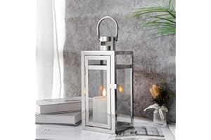 TRIROCKS Farol Decorativo de acero Inoxidable de 30 cm de Alto, Farol Colgante de Metal con Paneles de Vidrio Transparente, decoración del hogar, Sala de Estar, Fiestas, Eventos, Mesa,