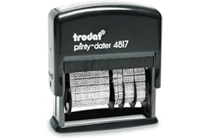 ‎TRODAT Trodat Printy 4817 Datumstempel mit Wortband, Deutsch, Schwarz, 12 Office-Texte zum Drehen, Abdruck 47x4 mm, Stempelkissen schwarz, selbstfärbend
