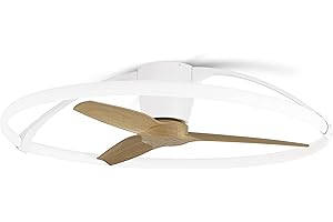 Mantra Iluminación. Modelo NEPAL. Ventilador y plafón de techo de 105 cm de diámetro en color blanco y haya. Fuente de luz LED 75W 2700K-5000K 7200lm. Ventilador 35W