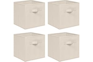 NICEME Foldable Cube Storage Unit Boxes, Non-Woven Fabric Storage Boxes Set, Clothes Drawers for Shelves, 26.5x26.5x28 cm (Beige/Cream, Set of 4)