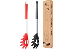 BUNDLEPRO Pack of 2 Silicone Pasta Fork, Kitchen Heat Resistant Noodle Spoon Server, BPA Free Spaghetti Strainer,Best Cooking Tools (FB-109-BR)