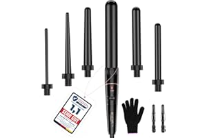 Ensemble de fer à friser avec différentes pièces jointes - Fers à friser BESTOPE PRO 6 en 1 ensemble de grandes et petites boucles, fer à ondes en céramique avec gants