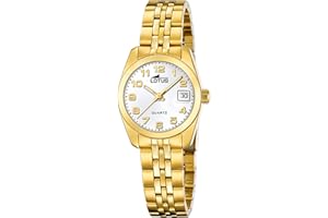 LOTUS Reloj Mujer Analógico de Acero Inoxidable 316l Dorado - Movimiento de Cuarzo - Cristal Mineral de Alta Resistencia - Resistente al Agua 5 ATM - Calendario 18993/1 - Old Money