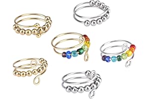 AIYONG 6 Stück Verstellbare Anti Stress Ring, Anxiety Ring Set, Angst Spinning mit Perlen, Offene Spinner Damen, Anxiety Stressringe für Mädchen und Frauen, Linderung von Ängsten