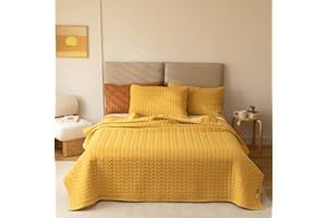 Lunoroey Bedspread King Size Yellow Soft Microfiber Lightweight Quilted Bedspreads Coverlet All Season Bedding Set (1 Quilt, 2 Pillow Shams)