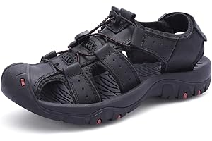 Harssidanzar Skórzane sandały trekkingowe dla mężczyzn, letnie buty do wody, sportowe sandały ze skóry z zamkniętymi palcami KM219EU