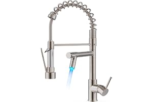 FORIOUS LED Grifo Cocina, Grifos Cocina Fregadero de Dos Asas, Acero Inoxidable Monomando Torneira Cozinha con Giratorio 360°y Doble Rociador