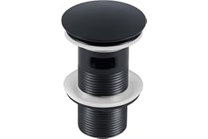 Wasserrhythm Pop up Basin Waste Matte Black Slotted for Bathroom SInks with Overflow Click Clack Sprung Plug 1/4 BSPP UK Standard