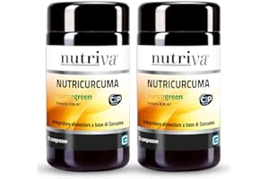 NUTRIVA Nutricurcuma, Integratore Alimentare a Base di Di Curcuma Brevettata Curcugreen, 475mg di Curcuminoidi per Compressa, Adatto Ai Vegani, 30 + 30 Compresse