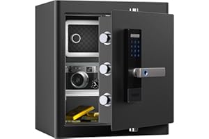 RPNB Deluxe Home Safe and Lock Box, Smart Touch Screen Biometric Fingerprint Security Safe Box with Voice Prompt, One-touch Unlock, Dual Warning, Interior Box, Suitable for Home Office Hotel, 45L