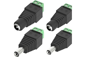 Lunpog 4 Stück 5,5 mm x 2,1 mm Männlich und Weiblich DC-Stecker Buchse Netzadapter für CCTV-Kamera, LED-Leiste leuchtet Adapter Plug Jack Adapter Connector (2 x DC Buchse, 2 x DC Stecker)