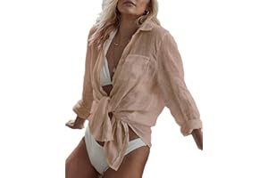 Bsubseach Blusas de Manga Larga para Playa para Mujer con Cuello Vuelto para Traje de baño