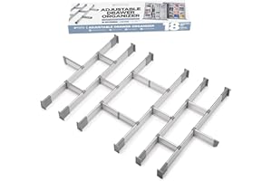 Schubladen-Organizer, Verstellbarer Schubladeneinsatz aus Aluminium für Clutter-Freie Küche, Schubladen, Büro, Klinik, Set aus 18 Trennelementen (6 lang + 12 kurz) 44.5-50 cm tief VERBESSERT
