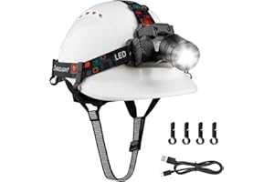 Mustbau Casco di sicurezza EN397, Casco con Lampada Frontale LED con Sensore di Gesto, Lampada Super Luminosa da 10W Adatta per Cantieri, Lavori Notturni, Pesca